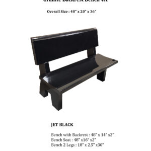 Black Granite Backrest Bench with size 4ft