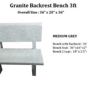 Grey Granite Backrest Bench 3 ft with size